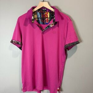 Au Noir Pink Polo Shirt with Patterned Accents Size 1XL